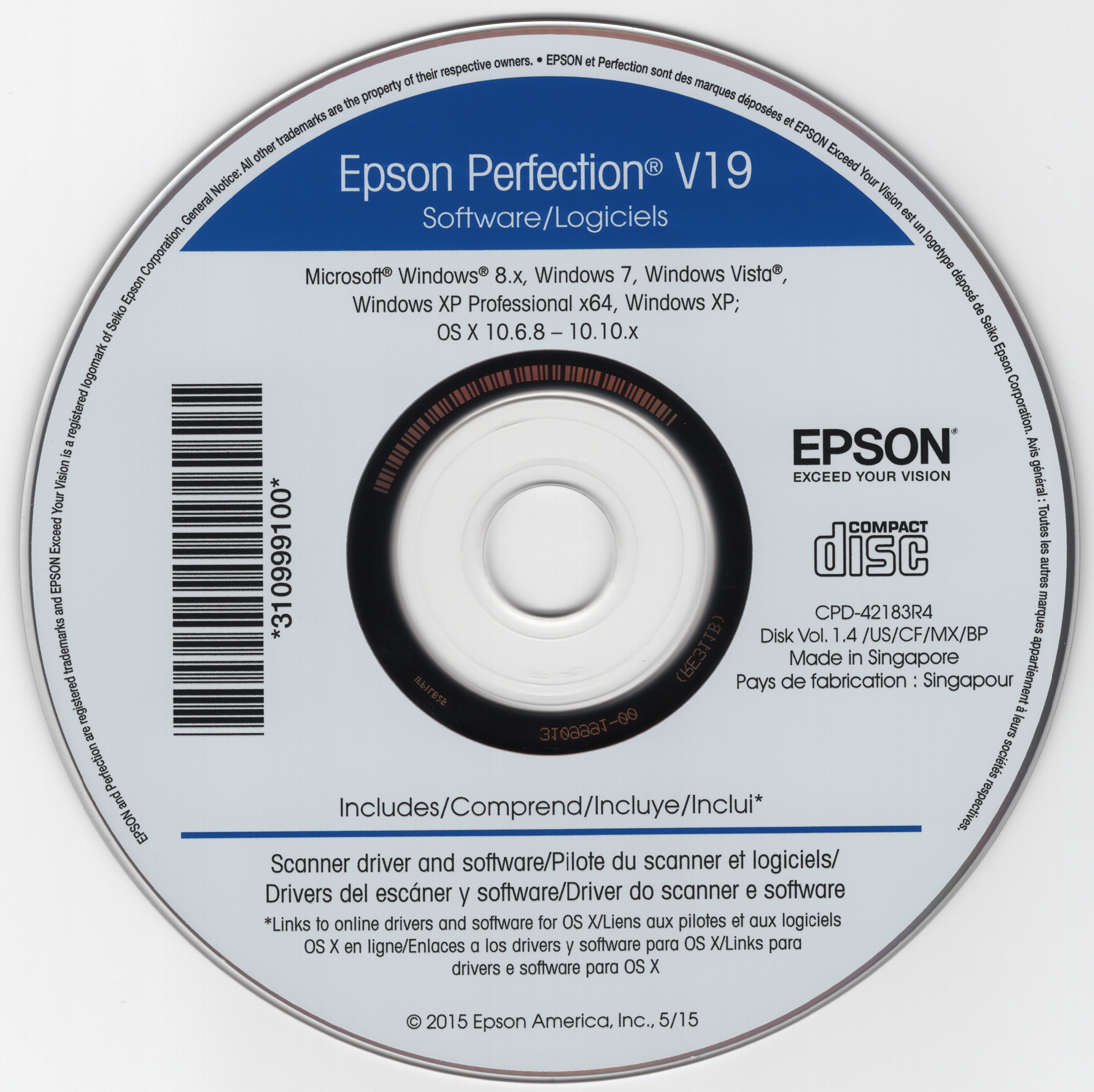 Epson Perfection V19 Software (CPD42183R4) (Disk Vol. 1.4) (2015